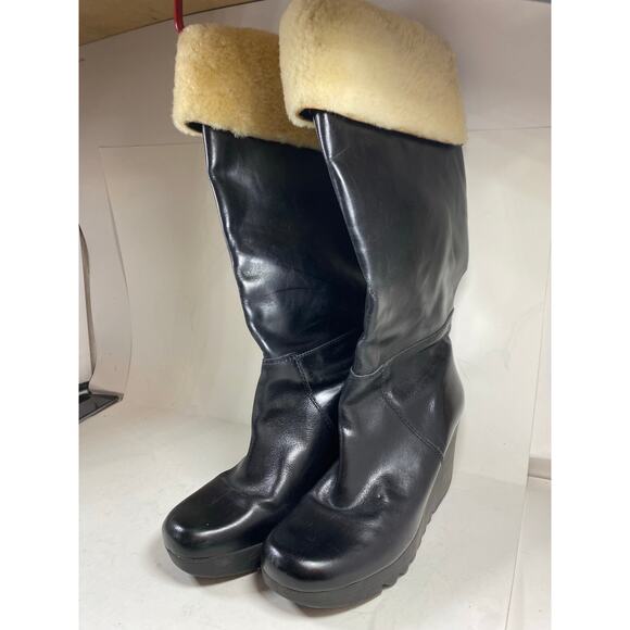 Michael Kors Platform Wedge Black Leather Boots 8.5W - Picture 2 of 10